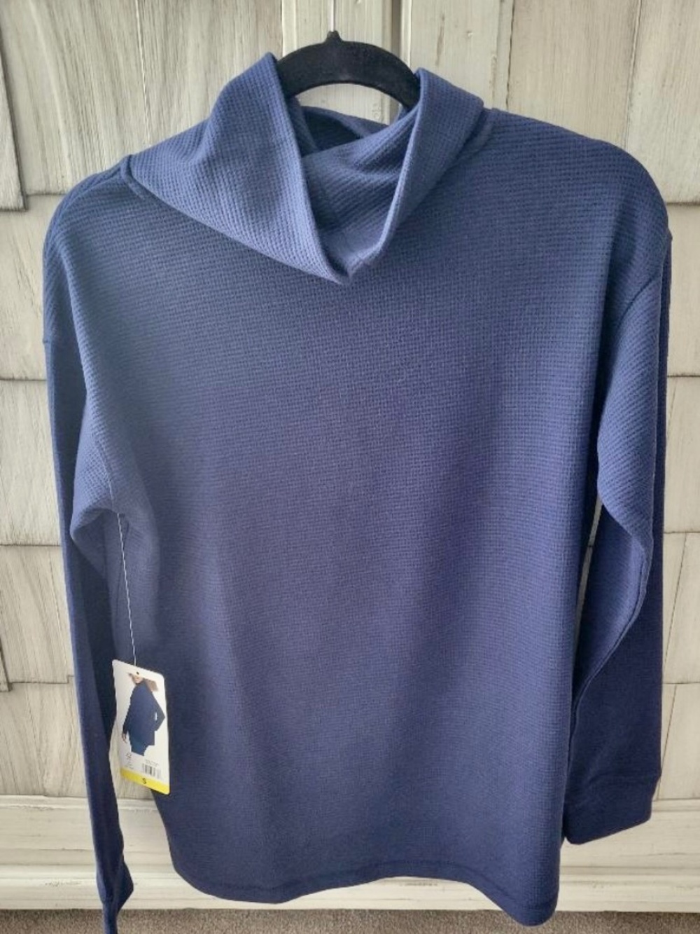 LANDS’ END Women's Long Sleeve Waffle Funnel Neck Top Size Small Dark Blue